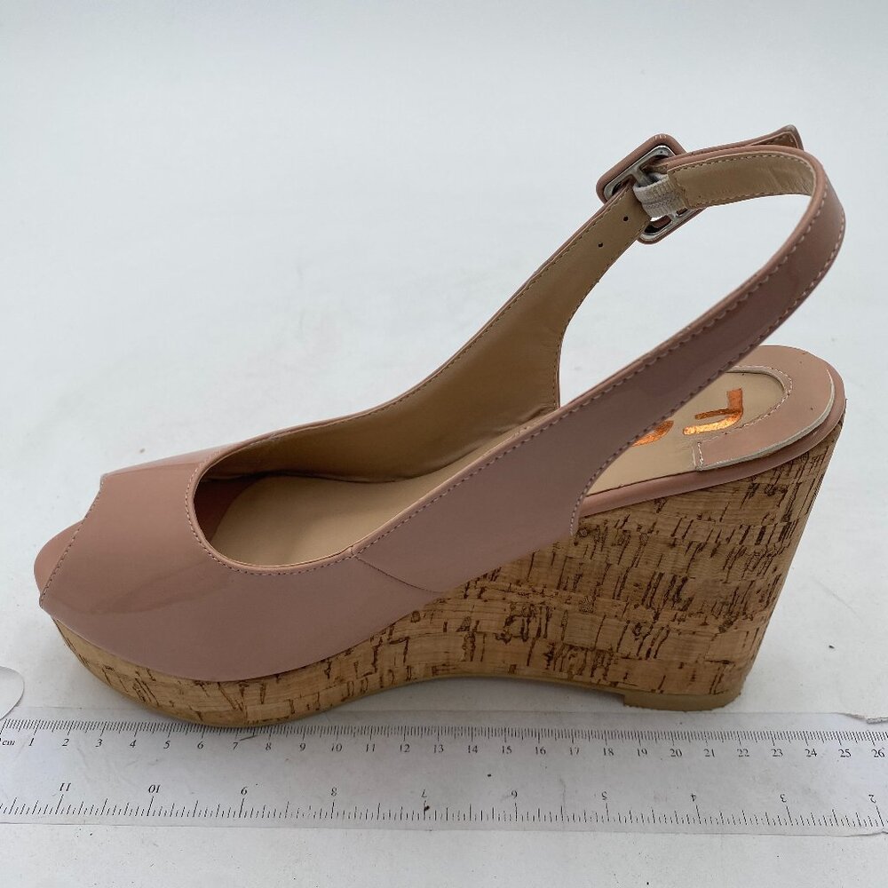FSJ Nude Peep Toe High Heel Wedge Sandals Slip on Cork Slingback Pumps